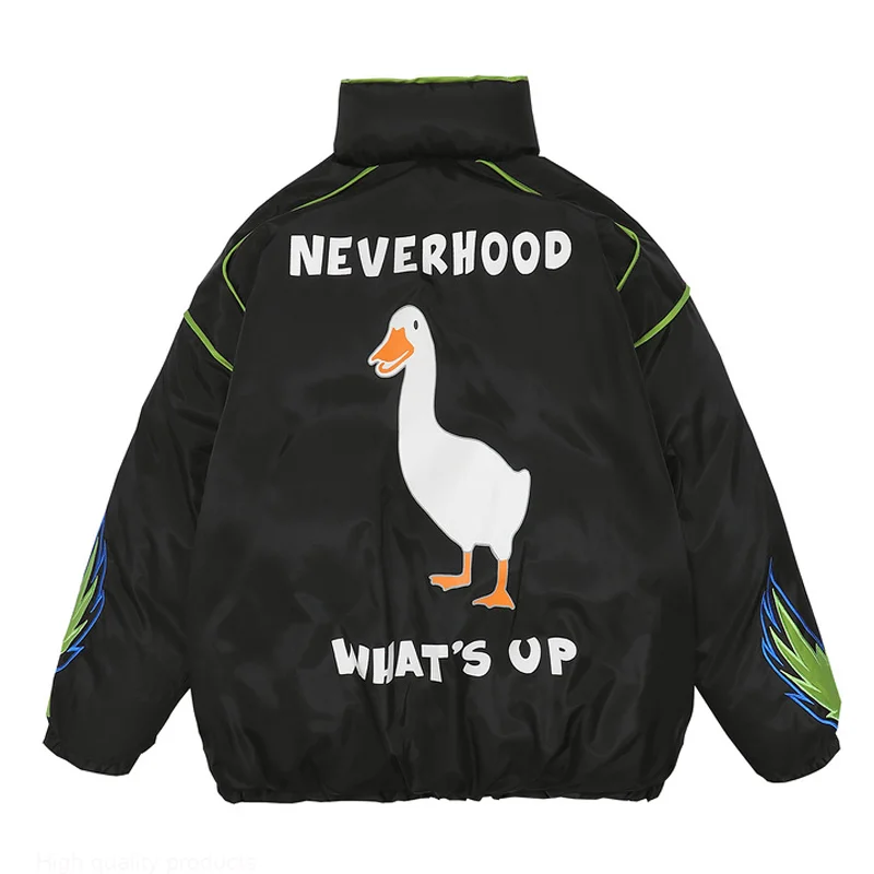 

Hip Hop Parka Down Jacket Duck Letter Embroidery Pattern Men Windbreaker Streetwear Harajuku Winter Padded Coat Warm Outwear Top