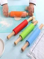 7 inch rolling pin non stick silicone roller wooden handle ravioli dumpling dough pastry roll cooking tool kitchen accessories