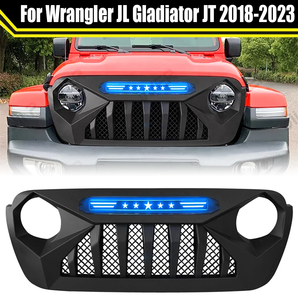 

Front Grille Mesh Grill Racing Grills For Jeep Wrangler JL Gladiator JT 2018-2021 Offroad Bumper Grille With Light LED Factory