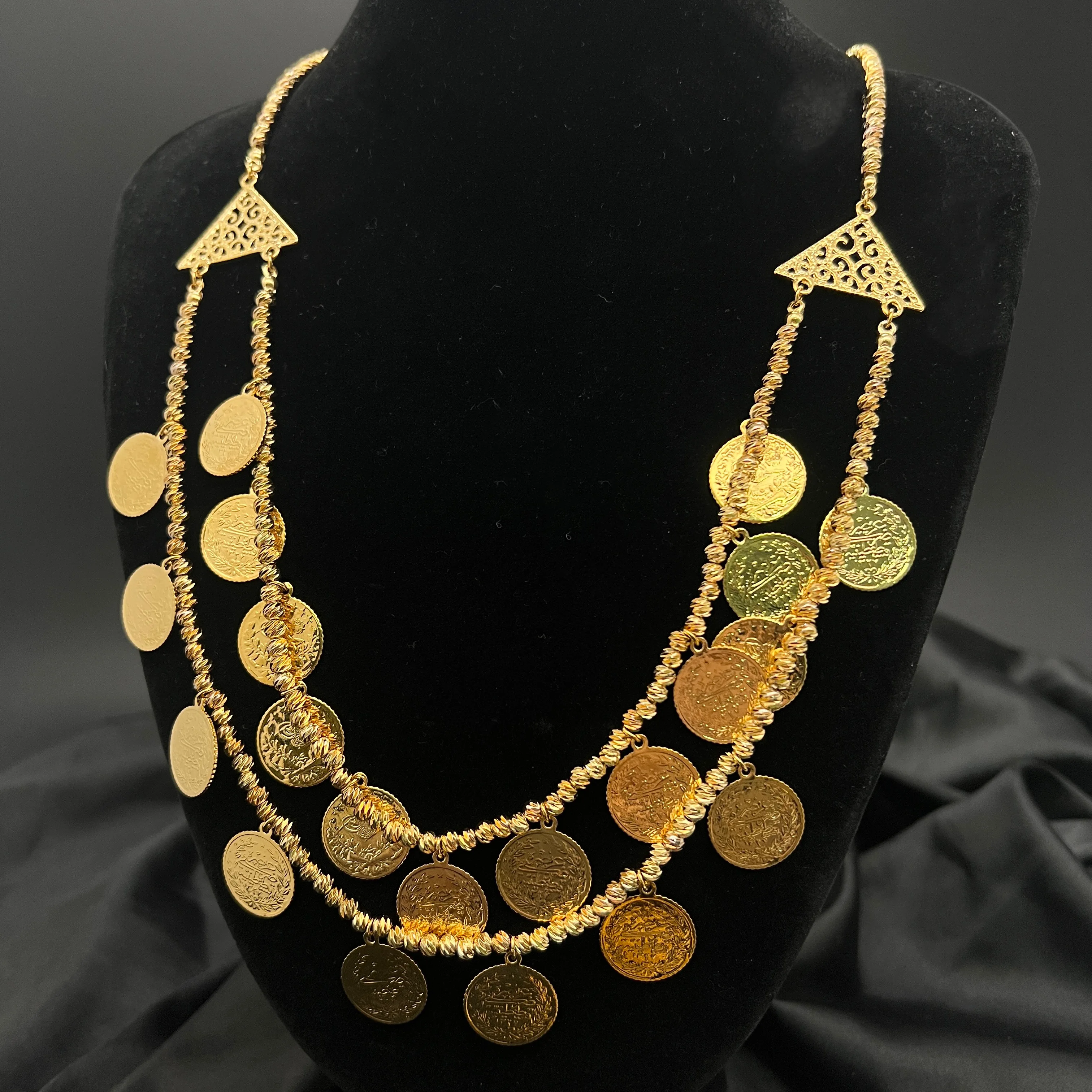 

MANDI 2023 New Double Layer Coin Pendant Women's Extra Long Necklace Wedding Party Jewelry Muslim Gold Plated Non-Fade Necklaces