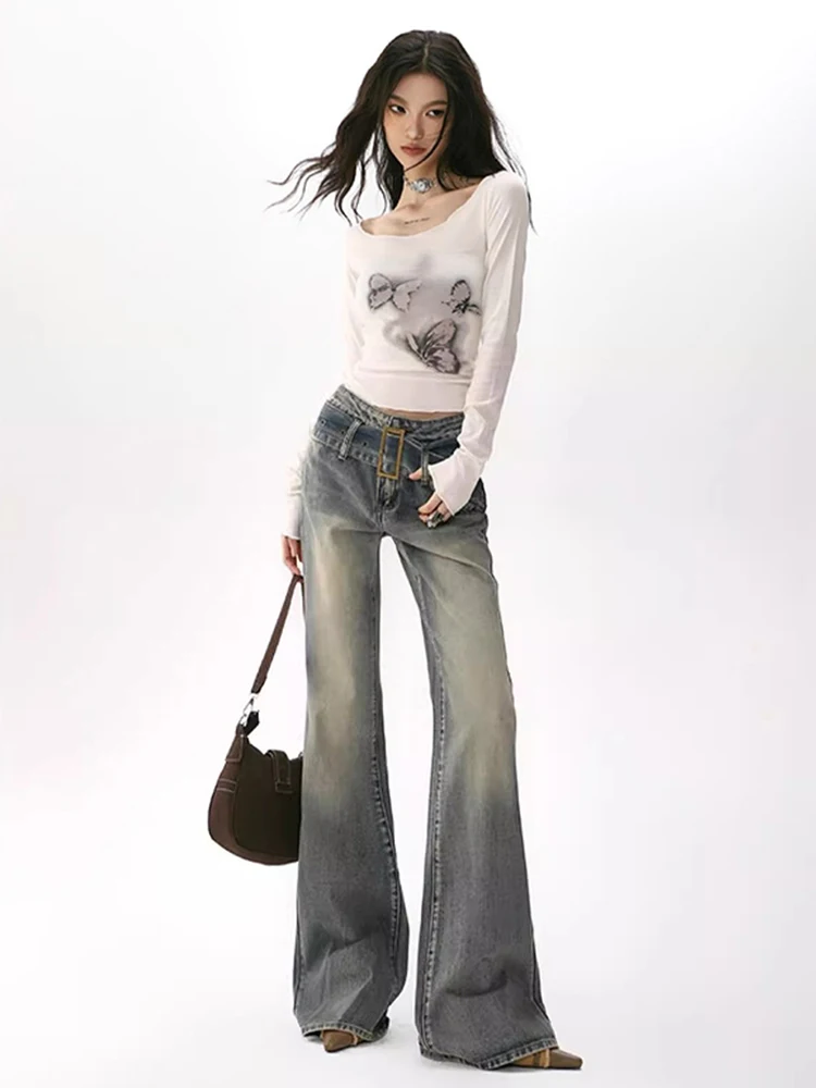 Футболка RORORIRI 90-х в стиле ретро с принтом бабочки длинными рукавами Женская