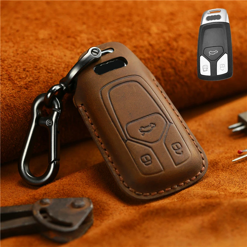

Genuine Leather Car Key Cover Case Shell For Audi A6 A5 Q7 S4 S5 A4 B9 Q7 A4L 4m TT TTS RS 8S 2016 2017 2018 Accessories