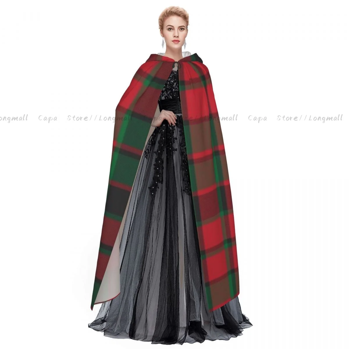 Клетчатый клетчатый тартан с рождественским принтом плащ капюшоном пальто