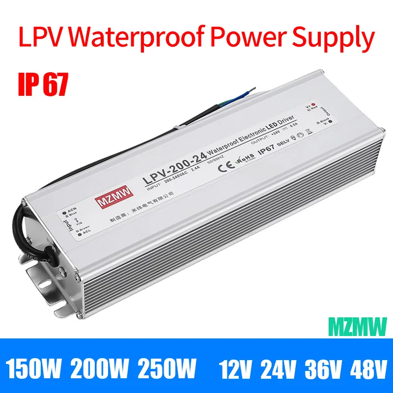 

Waterproof Switching Power Supply LPV 150W 200W 250W AC-DC 12V 24V 36V 48V IP67 Constant voltage LED Driver Lighting Transformer