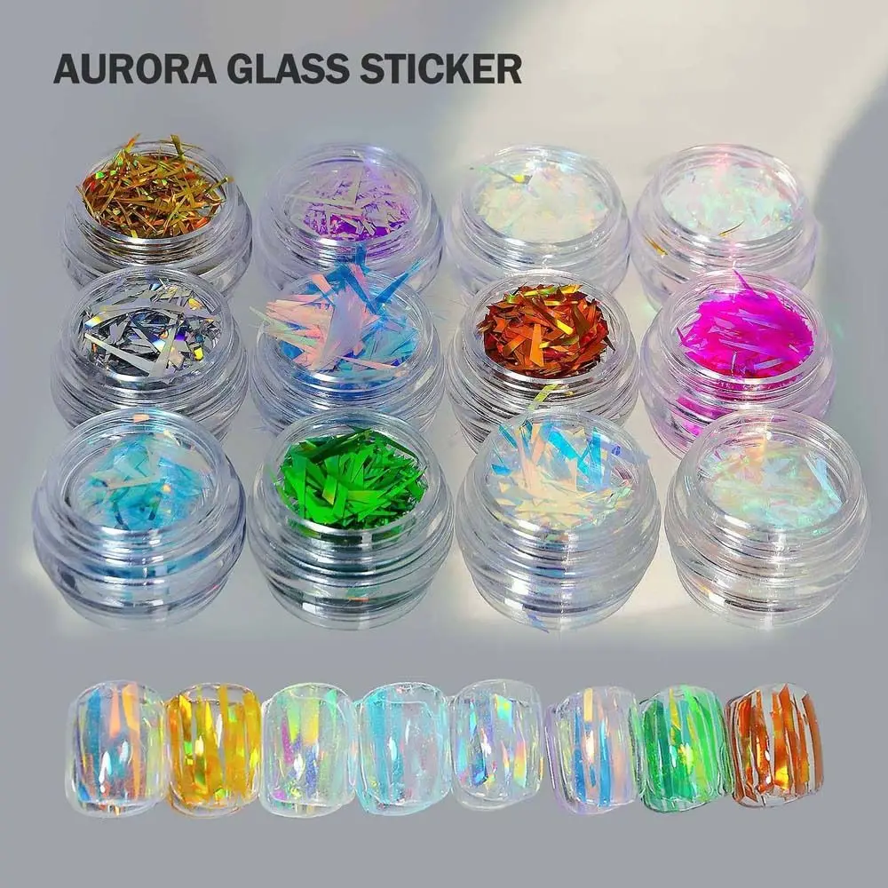 

1Box Nail Foil Irregular Shaped Nail Art Decorations Stickers Decal Stick On Nails Laser Aurora Color Glass Paper Designs