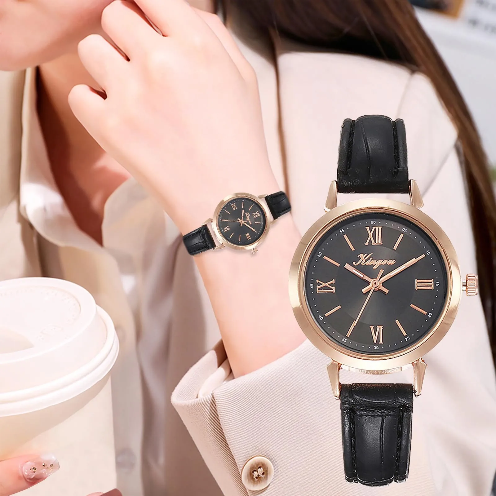 

Женские часы с кожаным ремешком, аналоговые кварцевые модные темпераментные женские часы, мужские часы