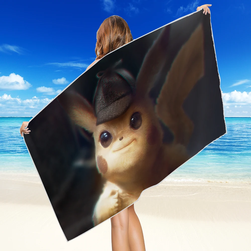 

Pokemon Japanese anime cartoon Q version kawaii square beach bath towel children's toy double-sided velvet quick-drying