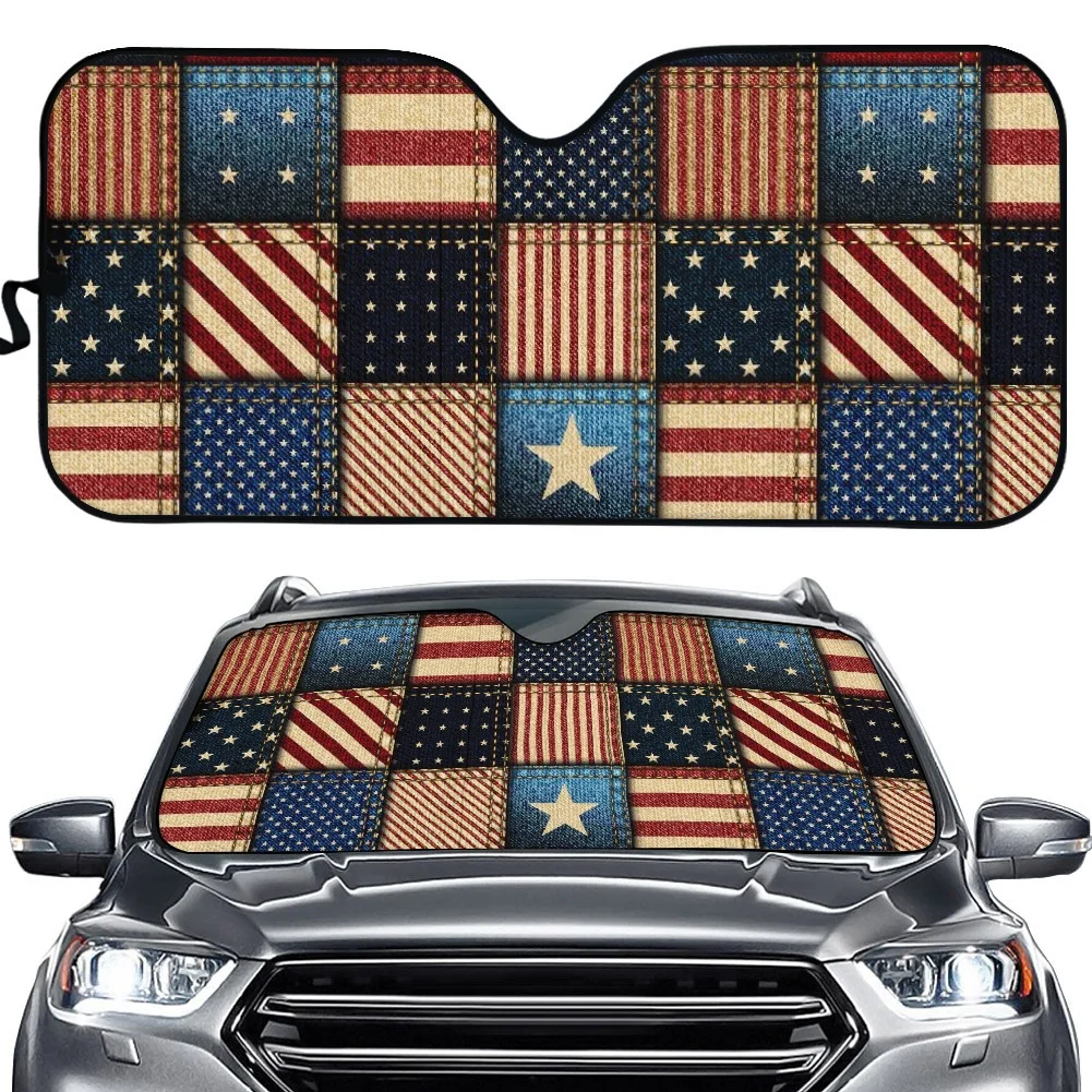 

Auto Sun Shade US America Flag Splicing Universal Fit Windshield Sun Shade for Car UV Protect Foldable Front Window Car Sunshade