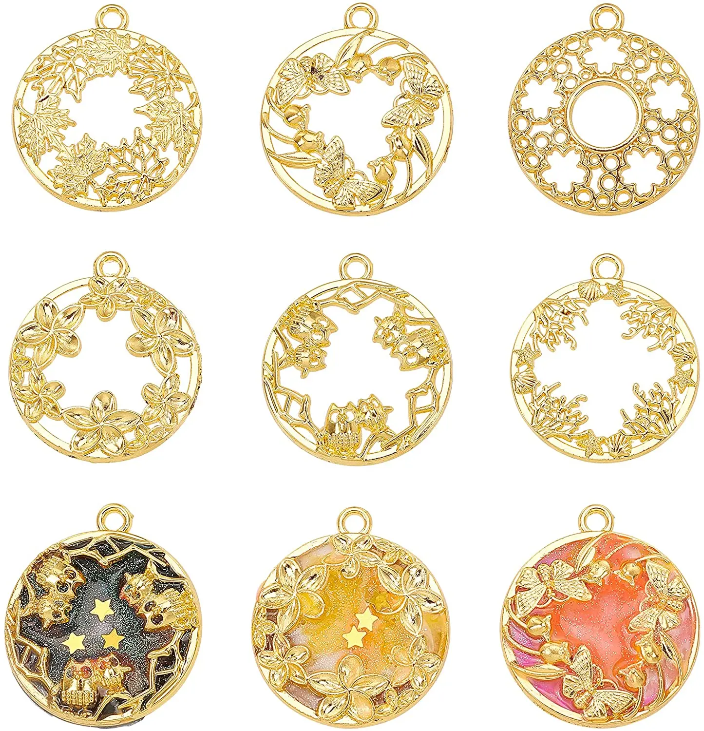 

NBEADS 16-24PCS Open Back Bezel Pendants Plant and Animal Shapes Alloy Pendants 6 Styles Open Bezel Charms with Loop