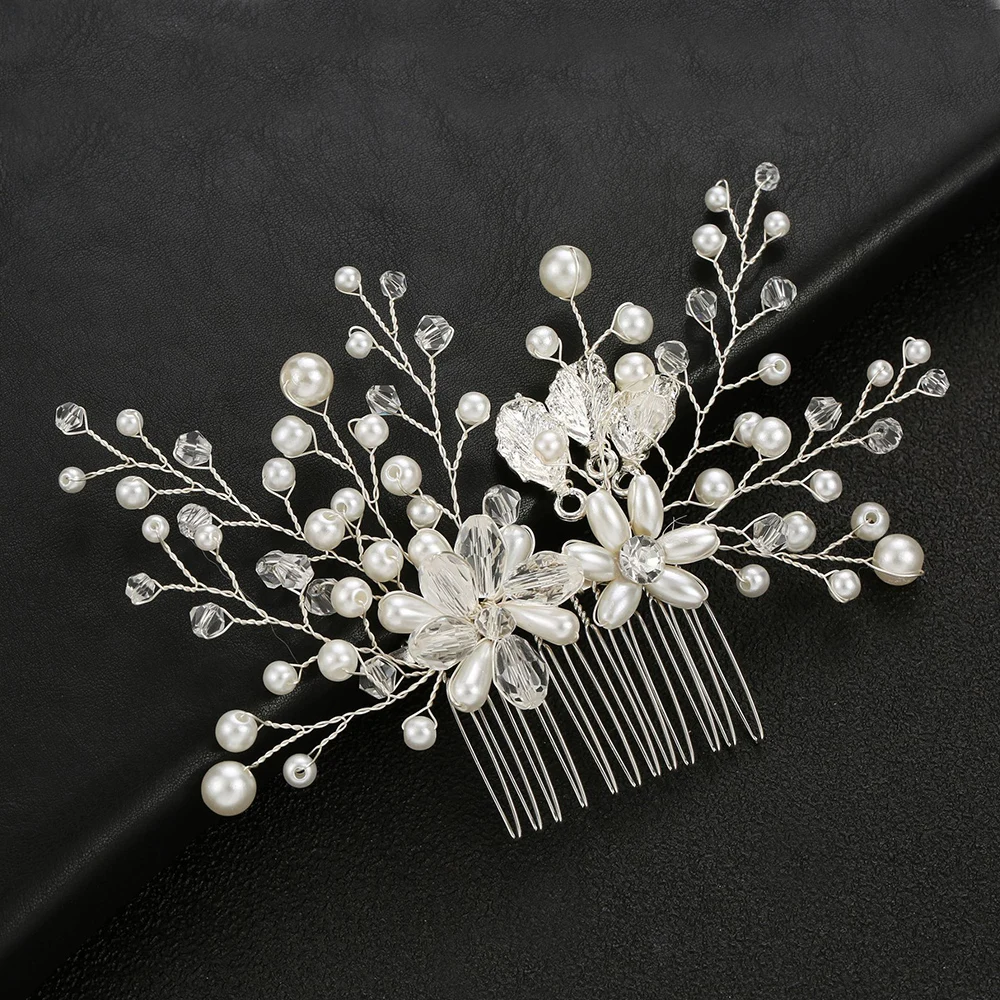 

Wedding Crystal Peals Hair Combs Bridal Hair Clips Accessories Jewelry Handmade Women Head Ornaments Headpieces for Bride ML