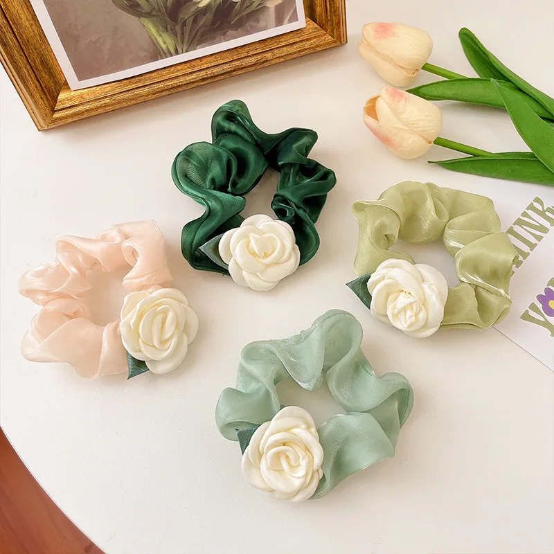 

Chiffon Yarn Flower Bear Scrunchies Summer Hair Tie Elastic Band Fashion Accessories