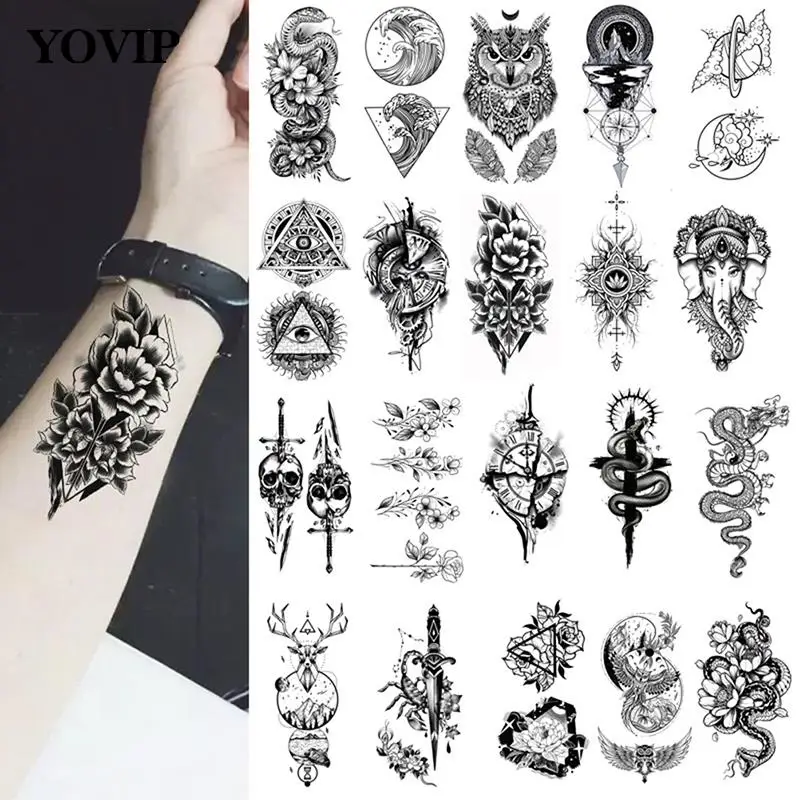 

1Sheet Sexy Fake Tattoo Fake Body Art Stickers Waterproof Temporary Tattoo Stickers Flower Butterfly Lion Tattoo Sticker