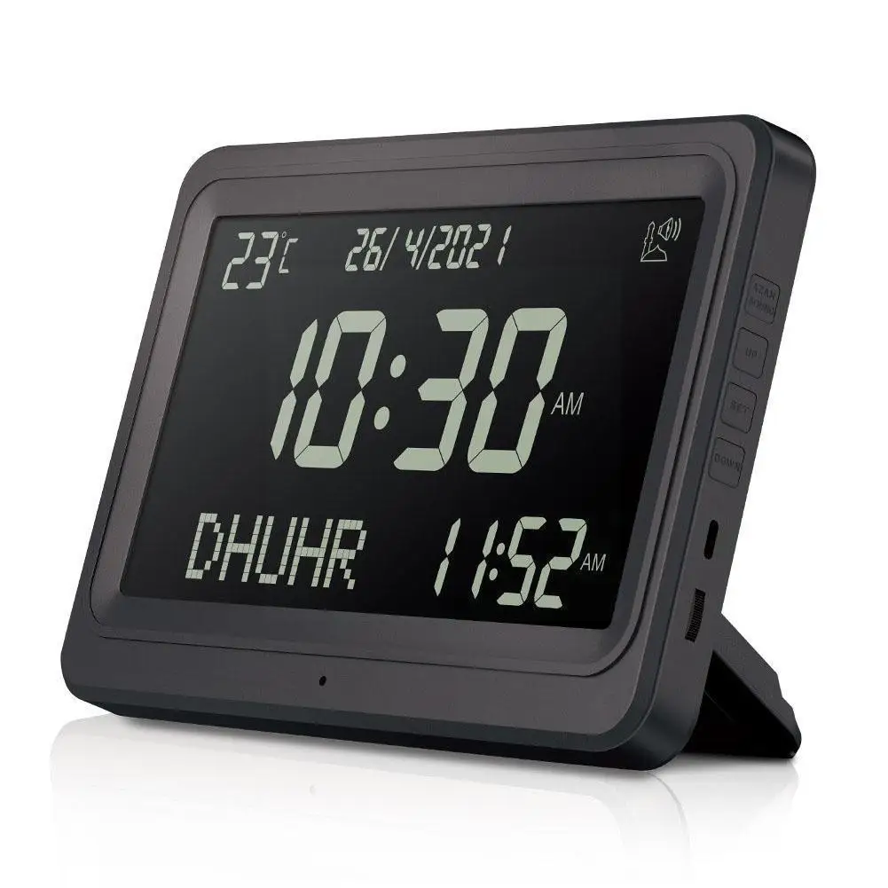 

Muslim Prayer Desk Alarm Clock Abs Azan Clock Lcd Screen Alarm Desktop Worship Clock White Perpetual Digital Calendar Black N0w3