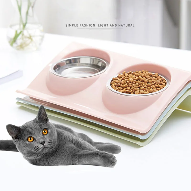 

Pet Double Bowls Food Water Feeder Stainless Steel Cat Food Bowl for Dog Cat Pets Supplies Puppy Feeding Dishes Pets Accessories