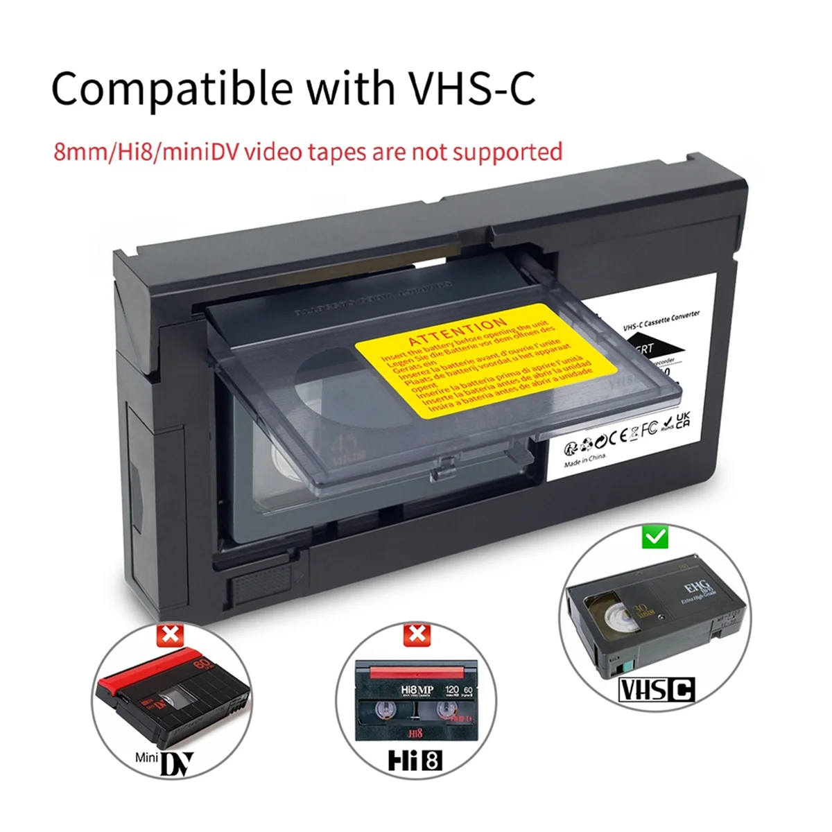 Кассетный преобразователь VHS-C для JVC RCA Panasonic адаптер VHS в VHSC SVHS-C не 8 мм/MiniDV/Hi8