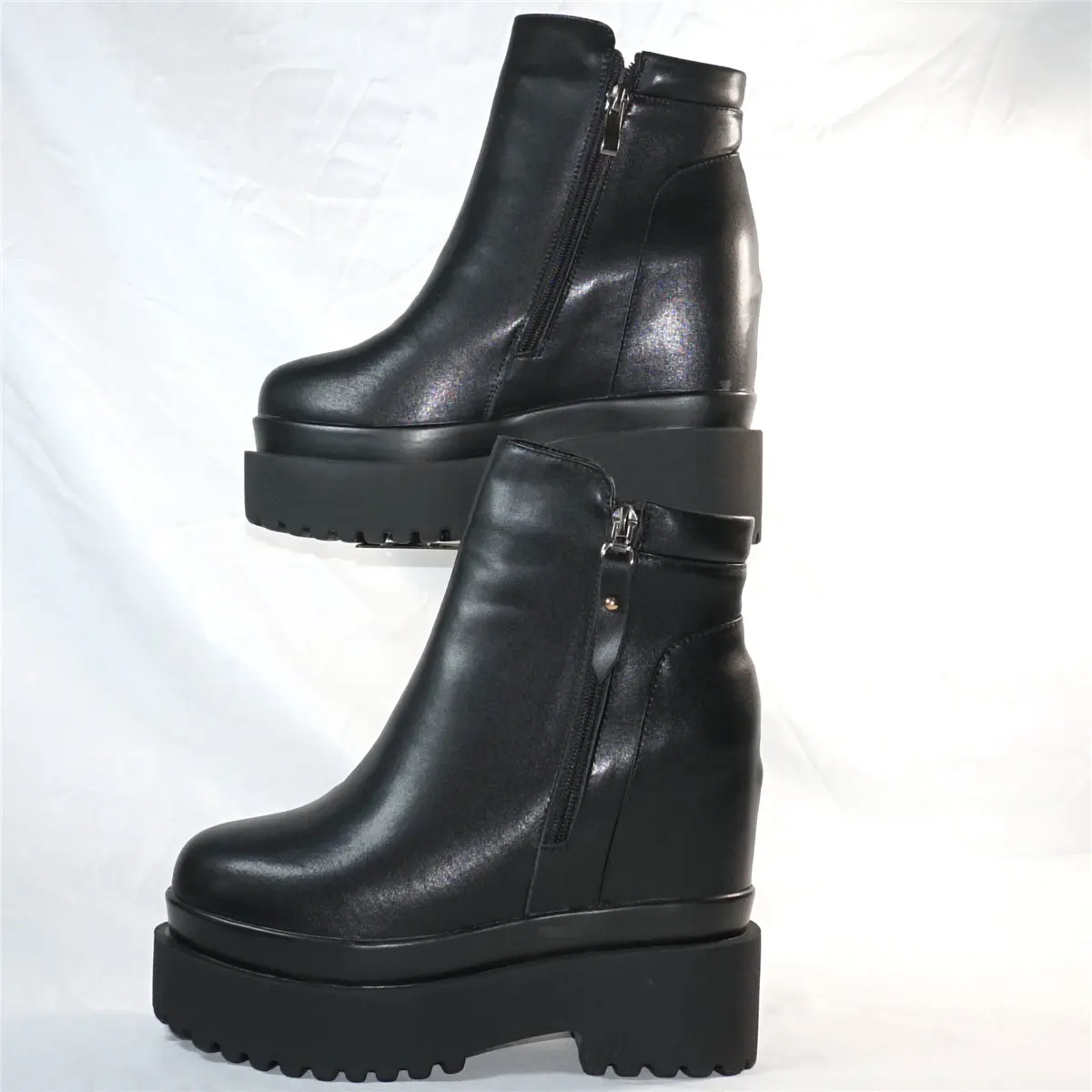 High Top Platform Creepers Women Genuine Leather Wedges High Heel Pumps Female Winter Round Toe Fashion Sneakers Casual Shoes