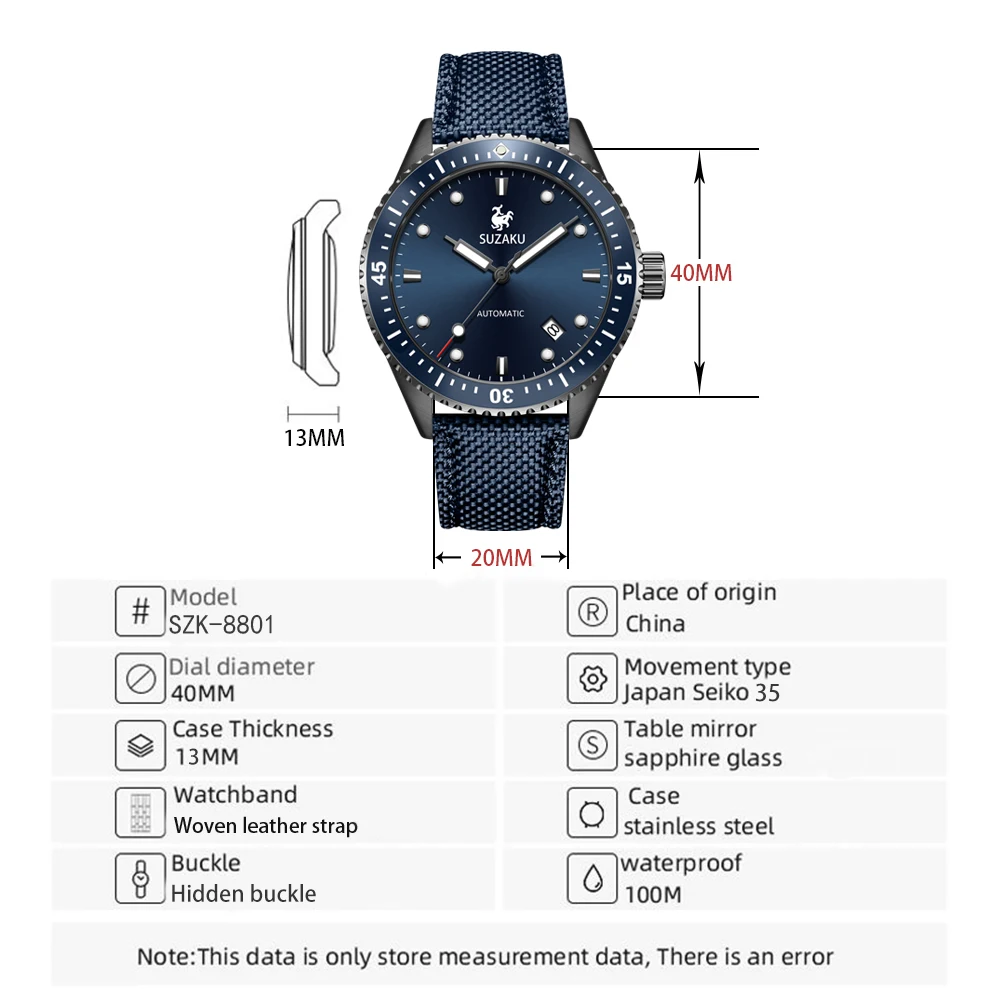 Pаспродажа Механические наручные часы Suuku мужские, с автоматическим браслетом, керамической рамкой, из нержавеющей стали, для занятий спортом