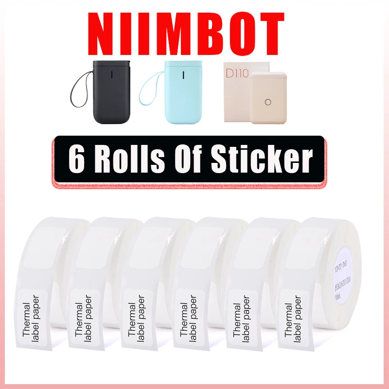 

Niimbot 6 рулонов печатных этикеток, водонепроницаемая противомасляная лента, устойчивая к царапинам этикетка-наклейка для мини-этикеток D110 D11 ...