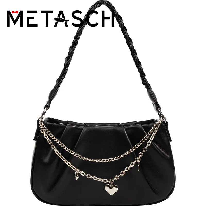 

METASCH Summer Shoulder Armpit Bag Female 2022 New Fashion Leisure Versatile Messenger Bag Ruched Bag With Chain Decoration