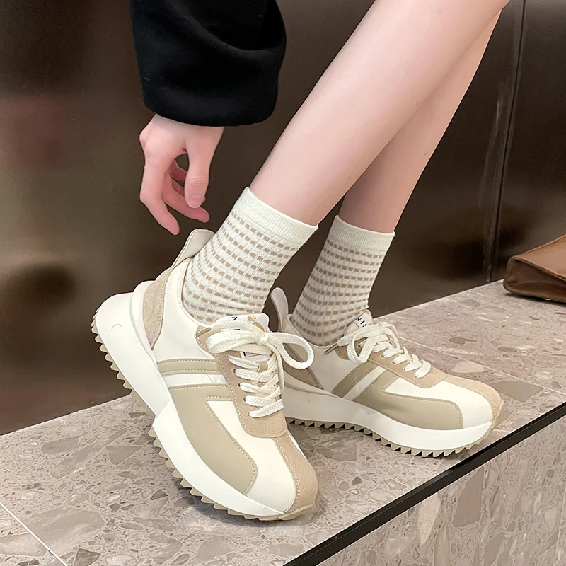 Designers Lovely Pink Chunky Sneakers Women 2023 Thick Sole Girls Sport Shoes Bright Beige Fashion Casual Vulcanized Shoes Femal