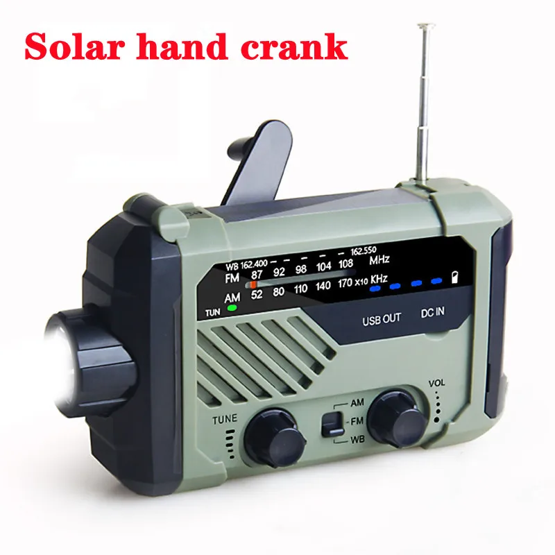 

Solar AM/FM/WB Radio, Hand-Cranked Mobile Phone Charging Treasure, Portable Lighting Emergency Light, Built-In 2000mAh Battery