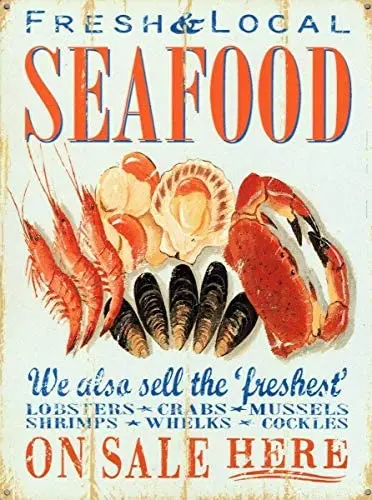 

Свежие и местные морепродукты, Оловянная искусственная табличка, предупреПредупреждение ющие знаки, железная подвесная Настенная Декорац...