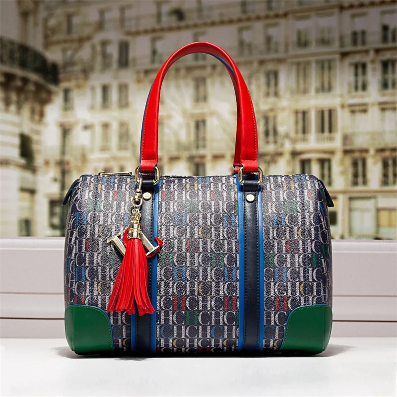 

High Quality Boston Bag for Women Colorful CH Letter Printed Top-handle Shoulder Bags Genuine Leather Ladies Purse and Handbags