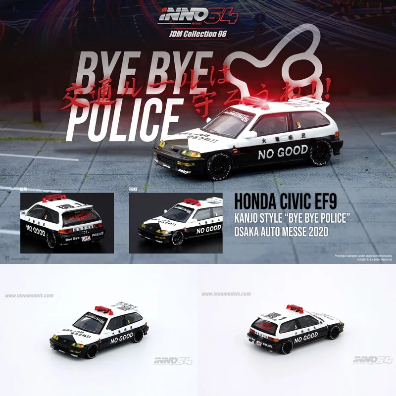 

INNO alloy police car 1:64 Honda 2020 Civic CIVIC JDM BYE POLICE EF9 car model collection decoration gift