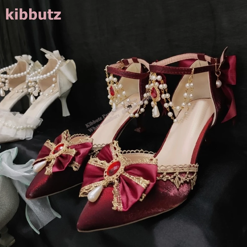 Туфли-лодочки с кристаллами и жемчугом бархатные туфли острым носком тонким