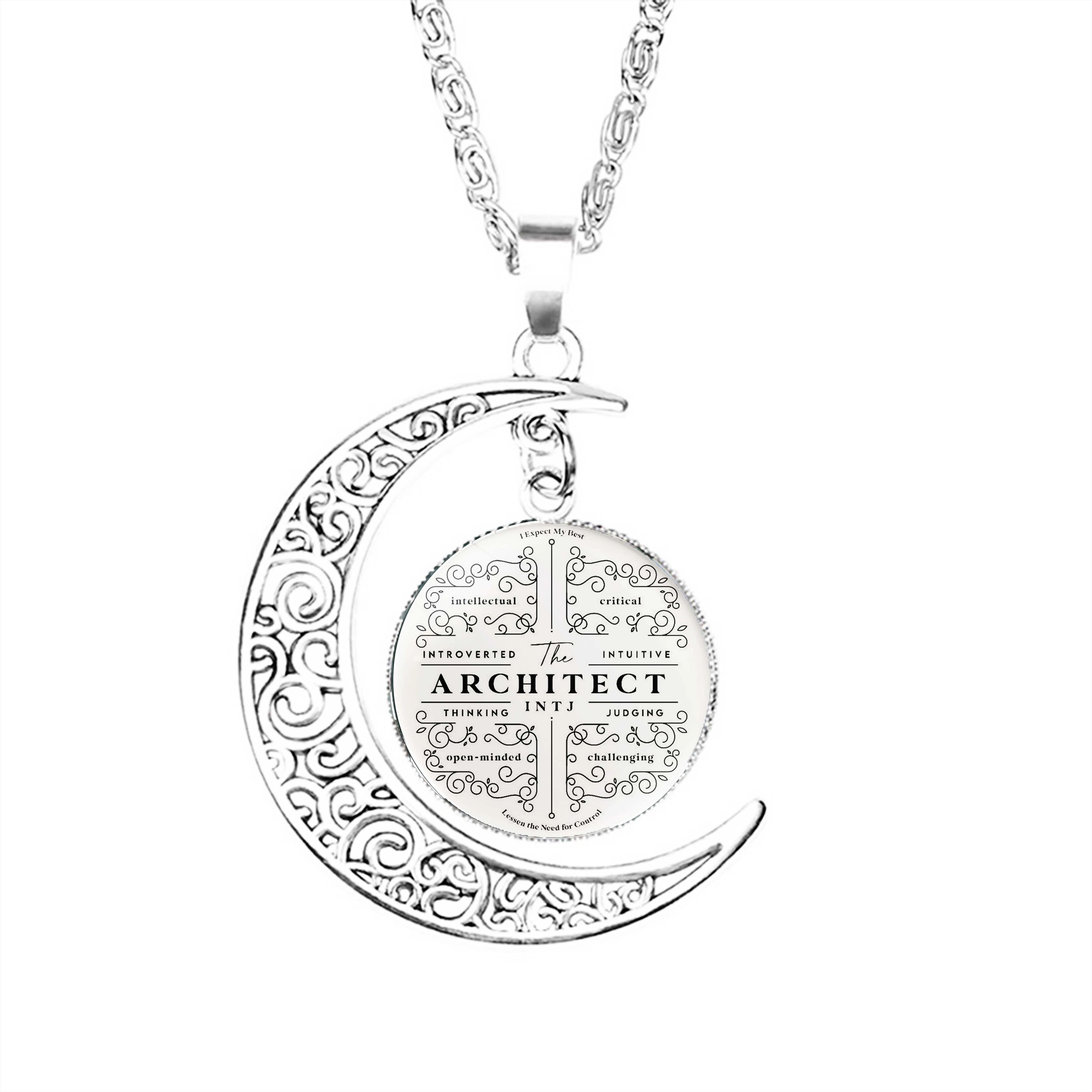 

Intj Architect Personality Type Traits Moon Necklace Jewelry Dome Chain Pendant Jewelry Fashion Men Lovers Women Charm