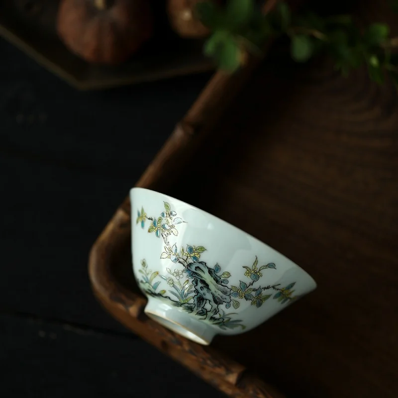 Фото Трехмерная роза с ручной росписью османтус большая чашка 90 мл Jingdezhen керамический чайный набор Shihua Cup №2