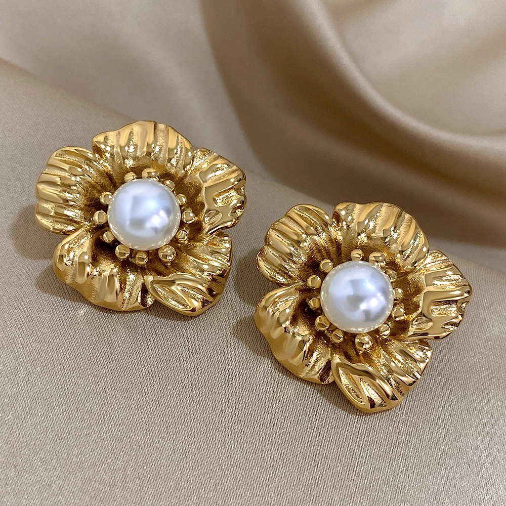 Женские серьги-гвоздики с искусственным жемчугом из нержавеющей стали