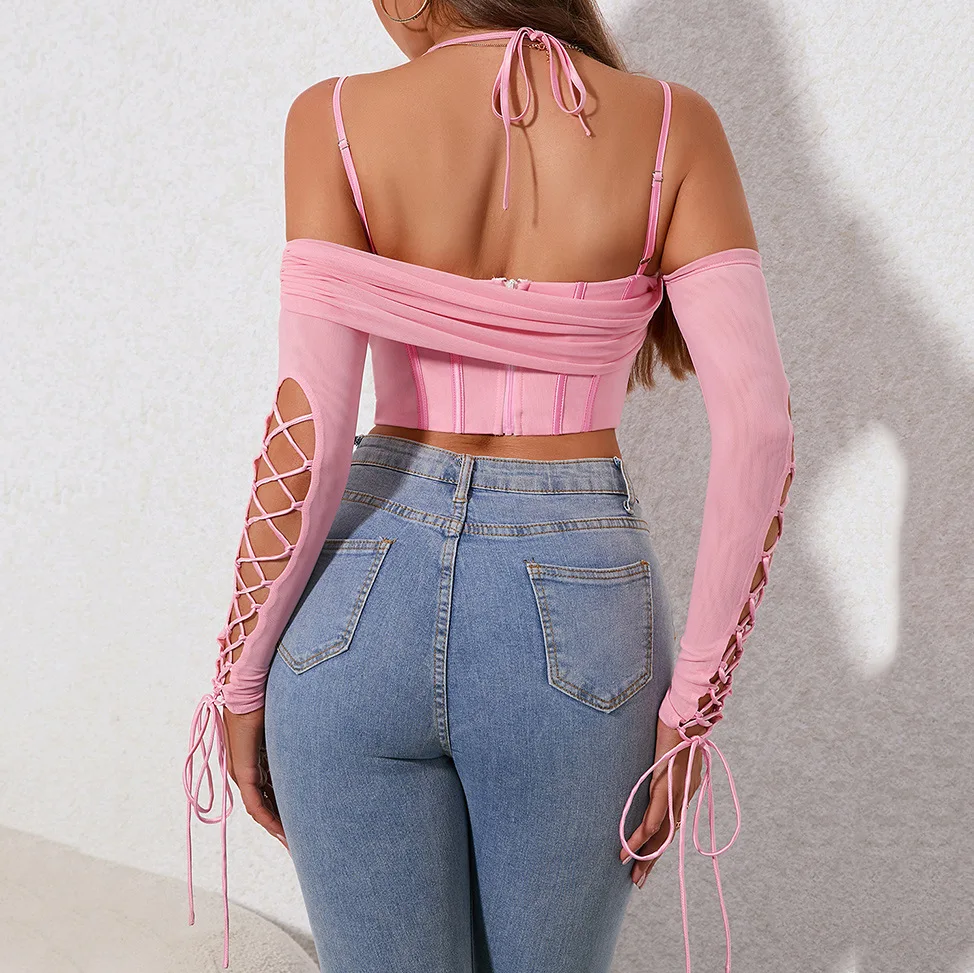 Suninheart сексуальный женский топ с открытыми плечами 2024 Новинка вырезами корсет