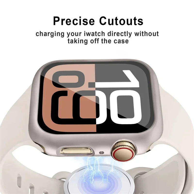 Закаленное стекло + чехол для Apple Watch 10 42 мм 46 матовый жесткий бампер ПК защитный