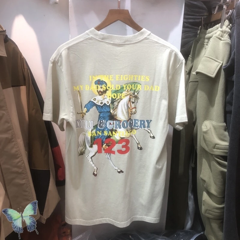 

RRR123 T Shirt Knight War Horse Slogan Letter Foam Printing Khaki Men Women RRR 123 T-shirt