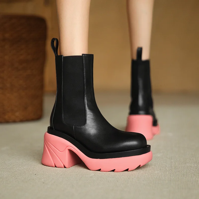 

Women Chunky Heel Ankle Boots Woman Shoes Autumn Brand Designer Chelsea Boots Female Platform Boots Lasdies Fashion Combat Boots