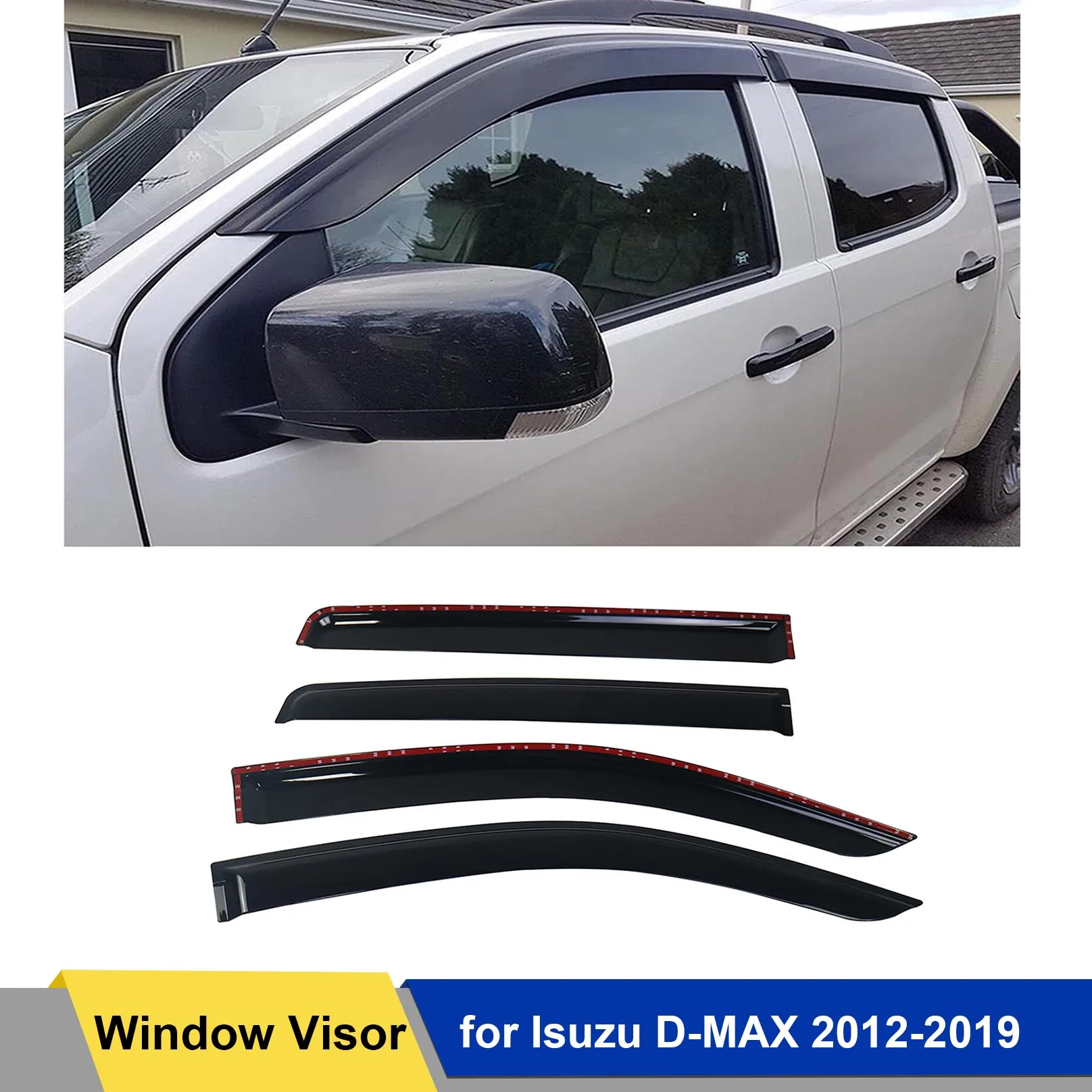 Window Visor Wind Deflectors Weathershield  Smoke Black for Isuzu Dmax D-MAX 2012 2013 2014 2015 2016 2017 2018 2019 Double Cab