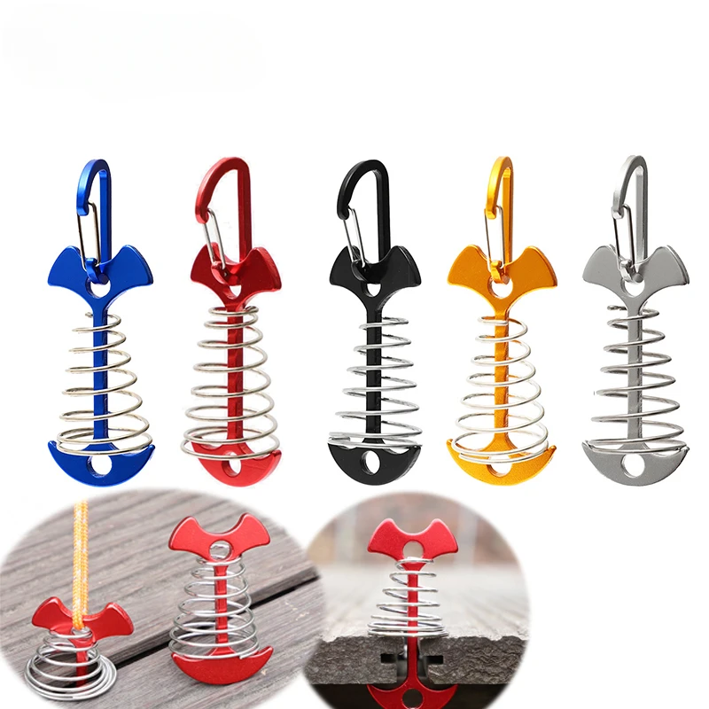 

Camping Deck Anchor Pegs Windproof Aluminium Alloy Fishbone Tent Stakes Plank Floor Tent Hooks Fixed Nails with Spring Buckle