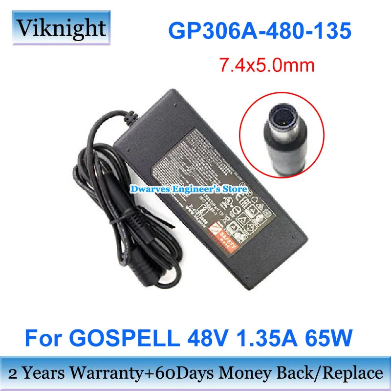 

Подлинный адаптер переменного тока 48 В 1,35 А 65 Вт GP306A-480-135 MSIP-REM-GSW-GP306A Зарядное устройство для ноутбука HU10685-17014A Блок питания GOSPELL 7,4x5,0 мм