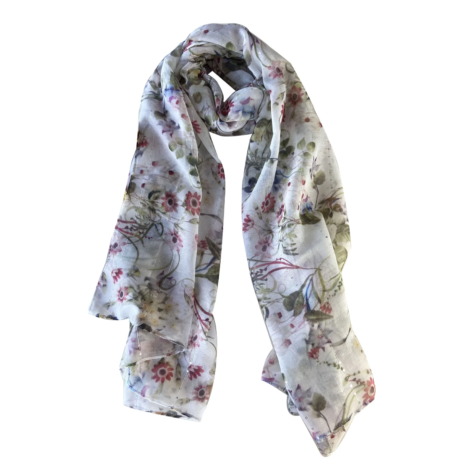 

Весенне-осенний Новый шарф БАЛИЙСКАЯ Пряжа Полиэстер серебряные блестки Печатный шелковый шарф женская модная Маленькая шаль из сломанных цветов