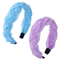 1 pc 3 8cm new mesh pearl headband elegant ladys solid color wide anti slip wash hair band hair hoop adult hair accessories