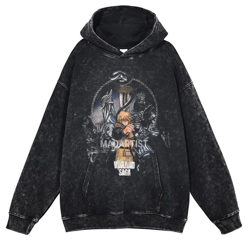 Толстовки с капюшоном в стиле аниме Vinland Saga винтажные мытые толстовки Thorfinn