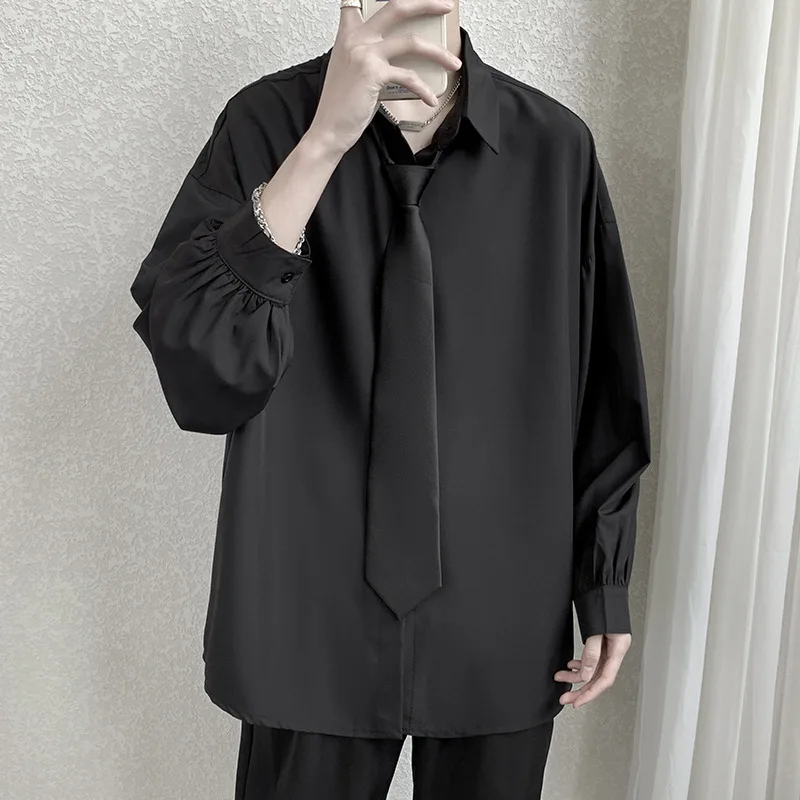 

Мужская Однотонная рубашка EBAIHUI, Корейская версия, свободная Мужская блузка с длинным рукавом, весна-осень, свисающая рубашка-поло с воротником, кардиган, топы