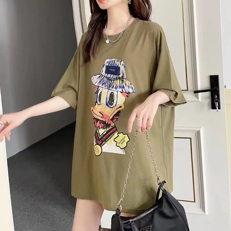 

Смешная мультяшная футболка Disney с Дональдом Даком, милая аниме футболка в стиле Харадзюку 90-х, милая винтажная женская футболка с рисунком