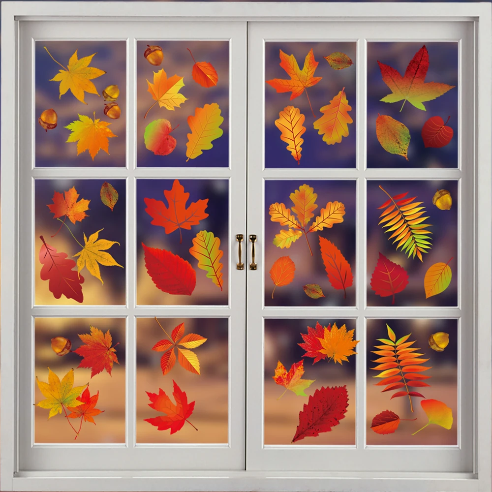 

Diy Window Wall Sticker Home Warm Decoration Glueless Autumn Maple Leaf Sticker Art Pvc Sticker Decal Glass Door