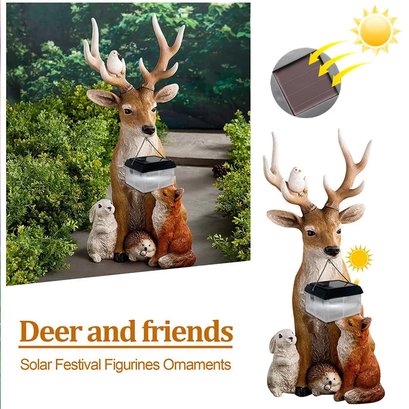 

Deer Rabbit Hedgehog Wolf Solar Light Garden Decoration Outdoor Miniatures Resin Crafts Figurines New Yard Sculptures Decor