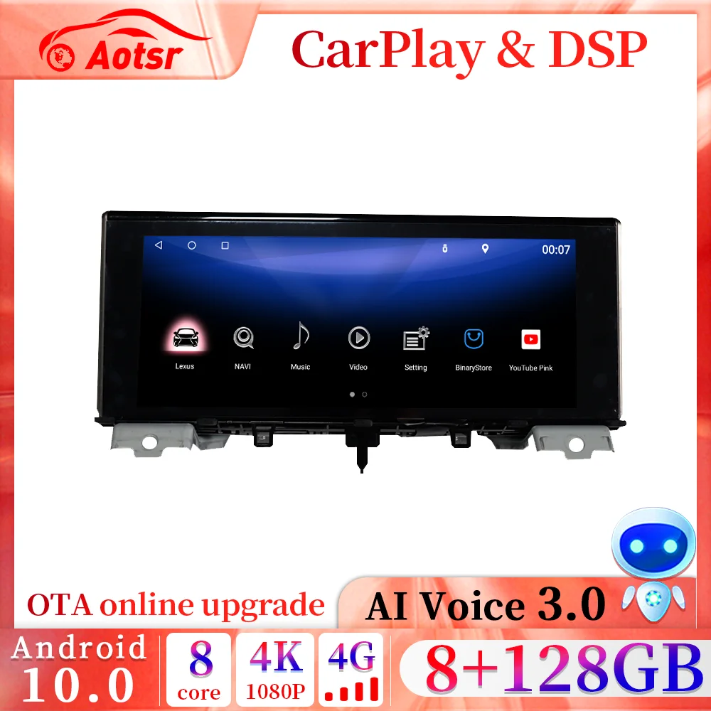 2din 8+128GB CarPlay Android 10.0 Qualcomm 8-Core Car Radio Multimedia Player For Lexus LX570 2016~2022 GPS Navi Stereo HeadUnit