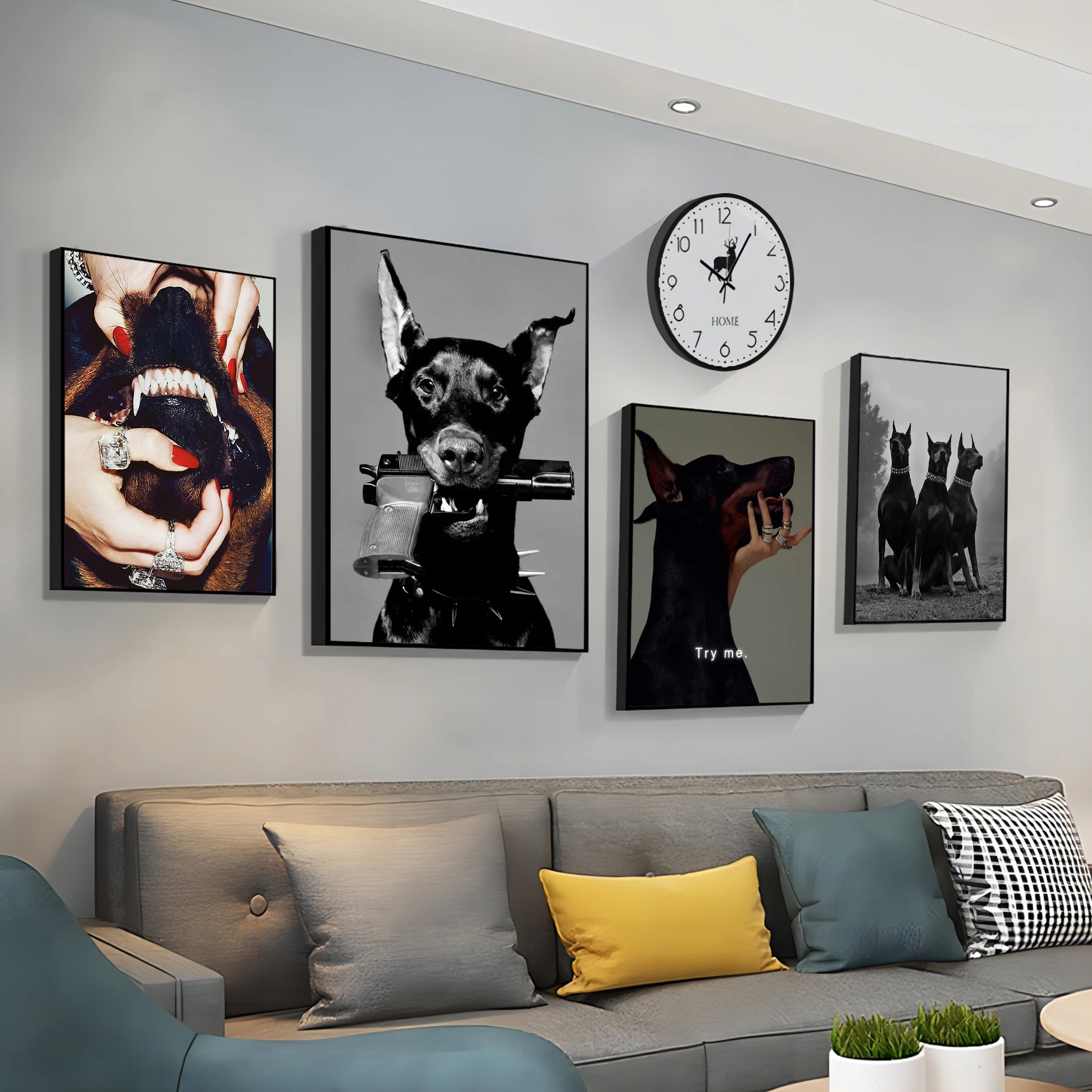 

Black White Doberman Gun Classic Anime Poster Retro Kraft Paper Sticker DIY Room Bar Cafe Home Decor