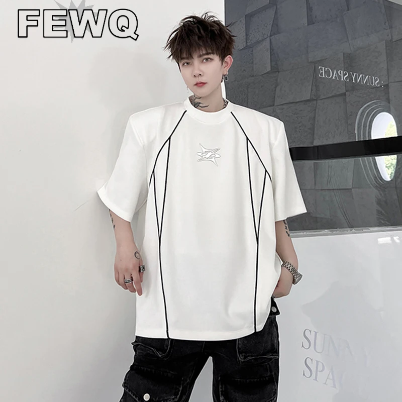 

FEWQ Men's Fashion Shoulder Pad T-Shirts Summer Contrast Color Loose O-neck Male Short Sleeve Tee Korean Niche Casual Top 9A8799