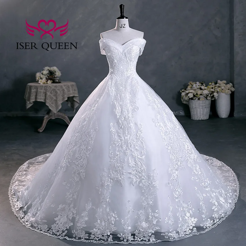 

Crystal Beaded Cap Sleeves Elegant Wedding Dresses 2022 America And Europe New Pretty Lace Embroidery On Net Bride Dress WX0304